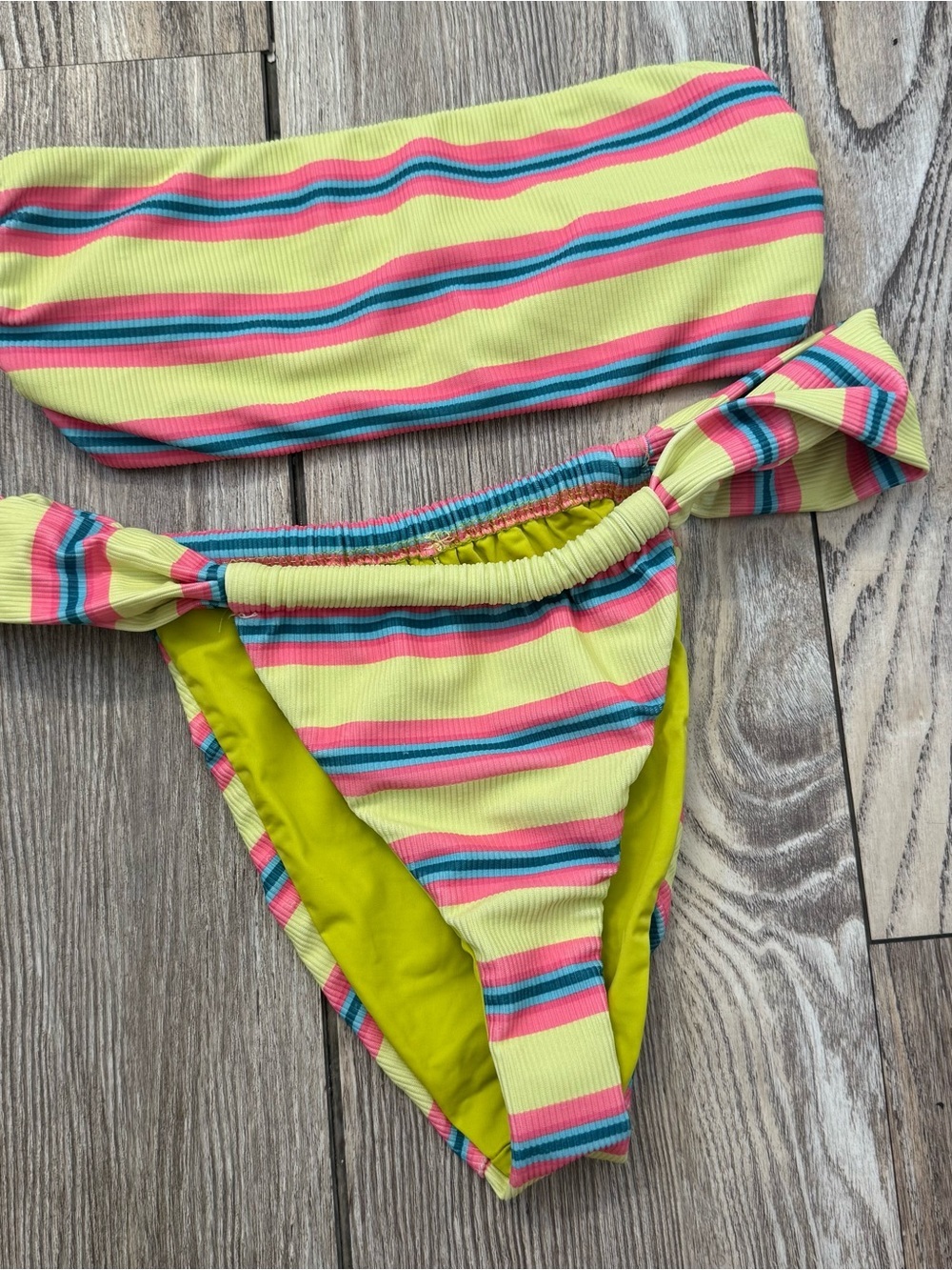 Dippin' Daisy's Yellow Stripe Bandeau Bikini with Pink & Blue Accents